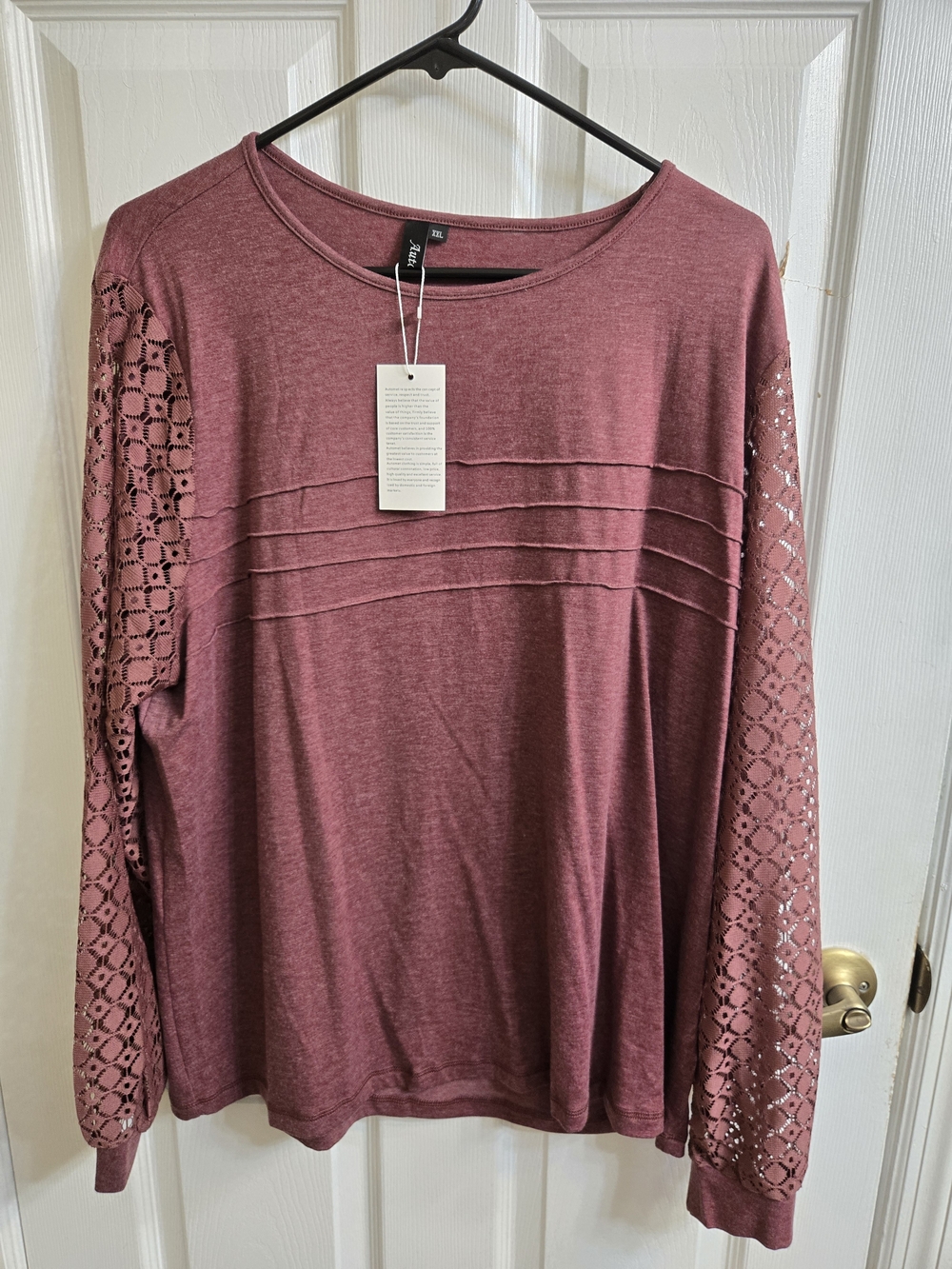 Crochet-Sleeve Long Sleeve Top in Dusty Rose